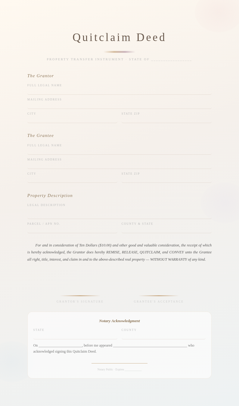 Watercolor artistic quitclaim deed